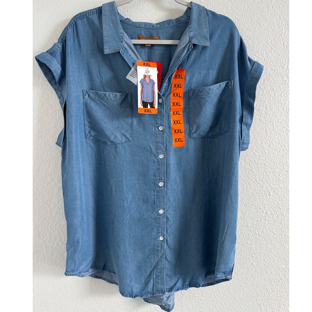 NWT Jachs Girlfriend Women XXL Lightweight Denim look Button Up Shirt